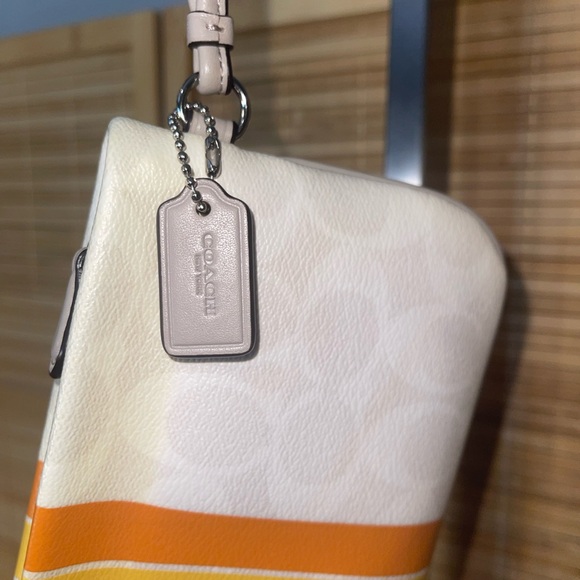 Coach Varsity Large Wristlet Chalk Orange yellow striped wallet - Picture 5 of 11